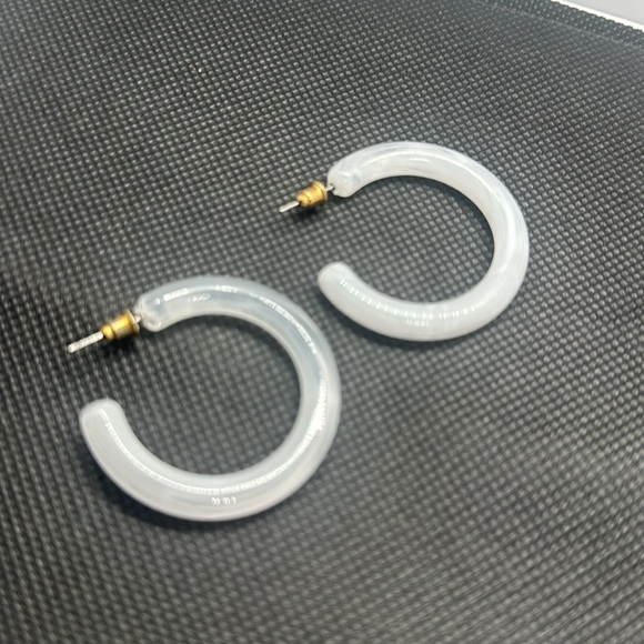 Chunky White Acrylic Hoop Earrings | Lucite Resin Hoops | Statement Jewelry - Picture 3 of 16